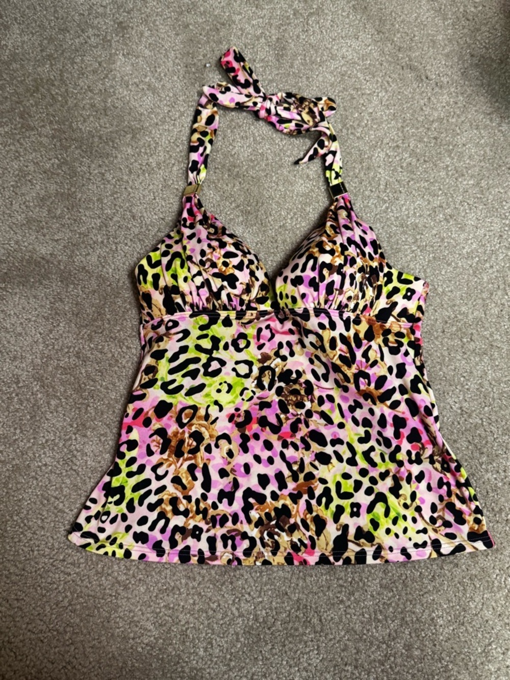 Victorias Secret Neon Leopard Halter Tankini Top - Pink, Lime, Black size small